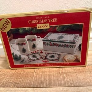 NEW Spode Christmas Tree Mug and Tin Set with Red and Green Accents